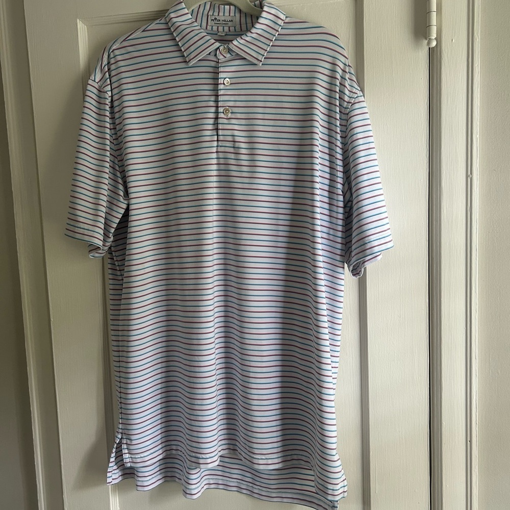 Peter Millar Blue and White Striped Polo Shirt